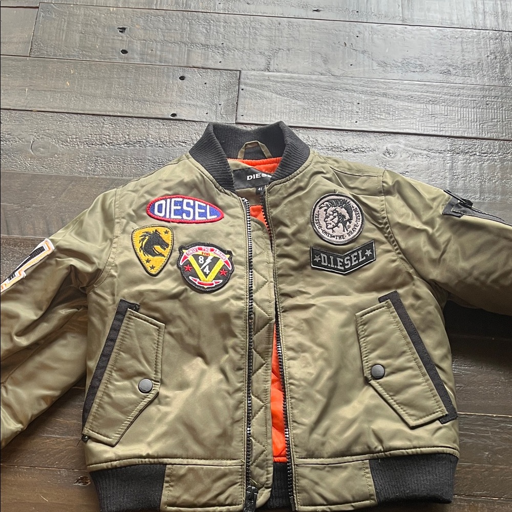 Diesel Kids Olive Puffer Jacket with Patches